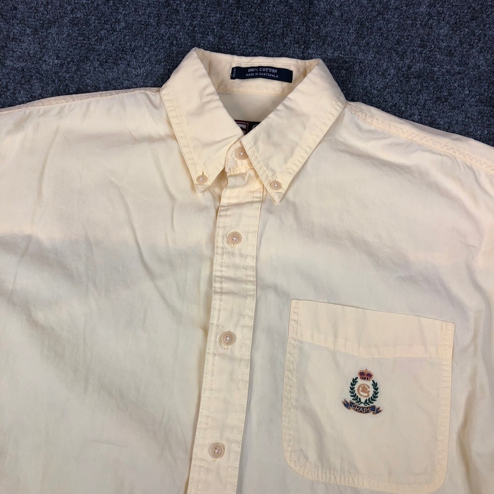 Chaps Ralph Lauren Mens Size Medium Short Sleeve‎ Button Down Shirt Yellow Crest
